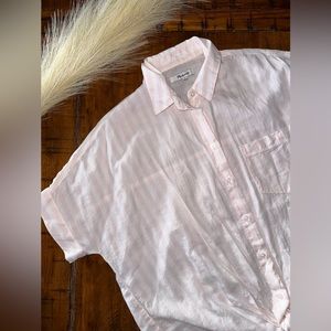 Madewell Pink Pinstripe Collar Button Up Short Sleeve Blouse Women’s Small